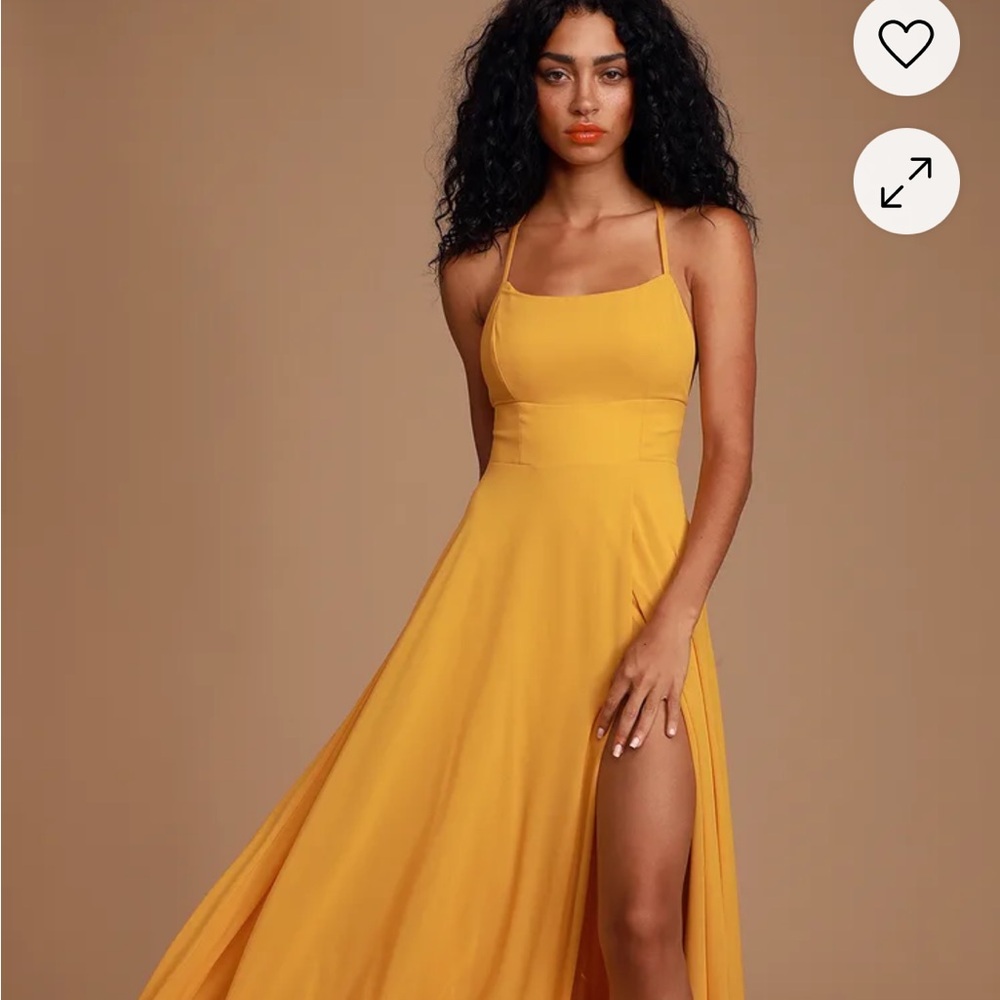 NWT Dreamy Romance Mustard Yellow Backless Maxi Dress